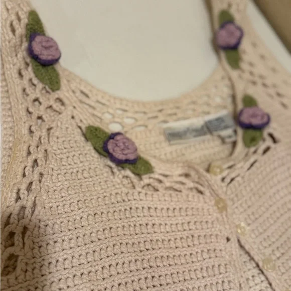 Vintage 90s Crochet Purple Florette crop top tank  Tank  Newport News - Picture 9 of 11